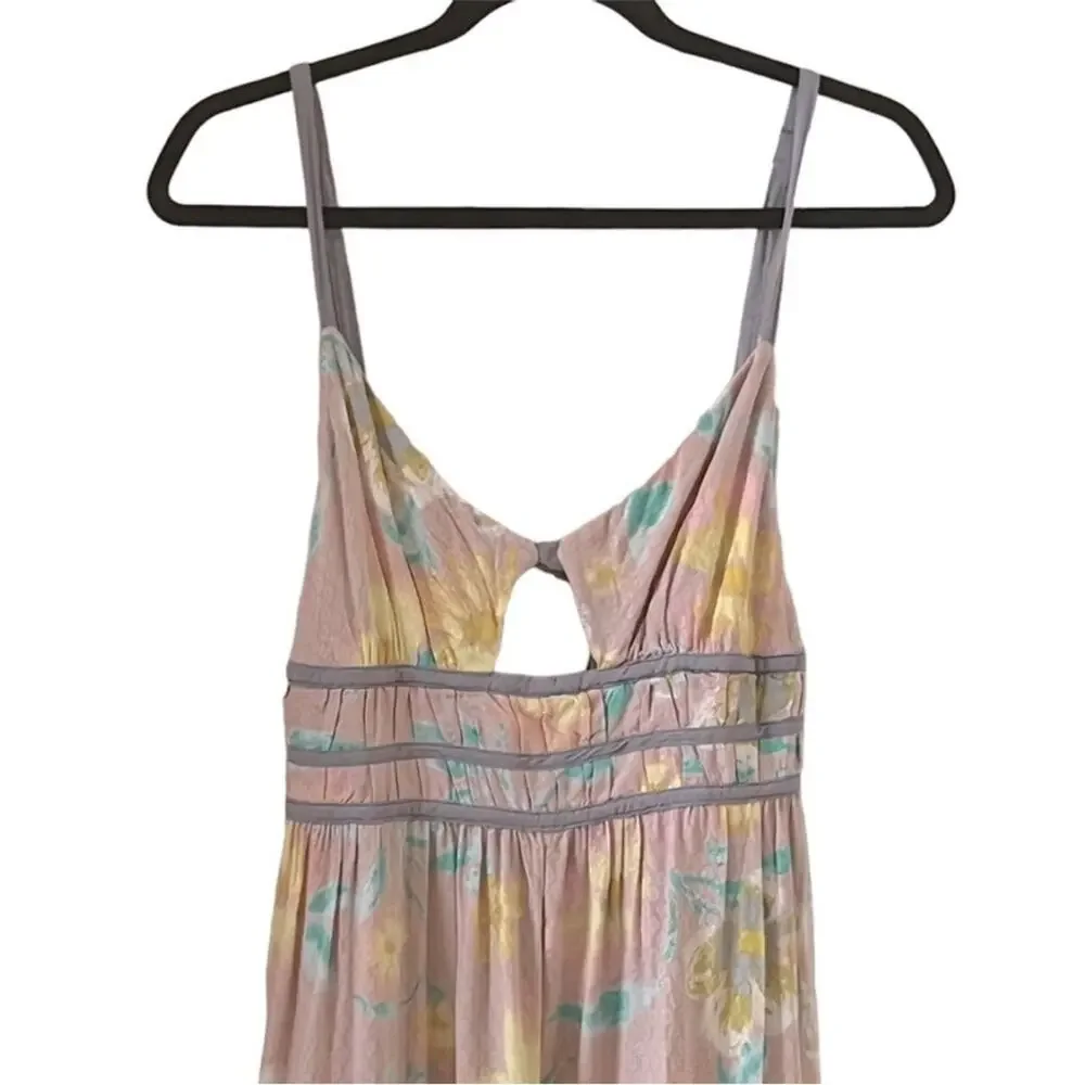 Free People Wisteria Floral In Light Combo Maxi Cut Out Summer Dress Size L